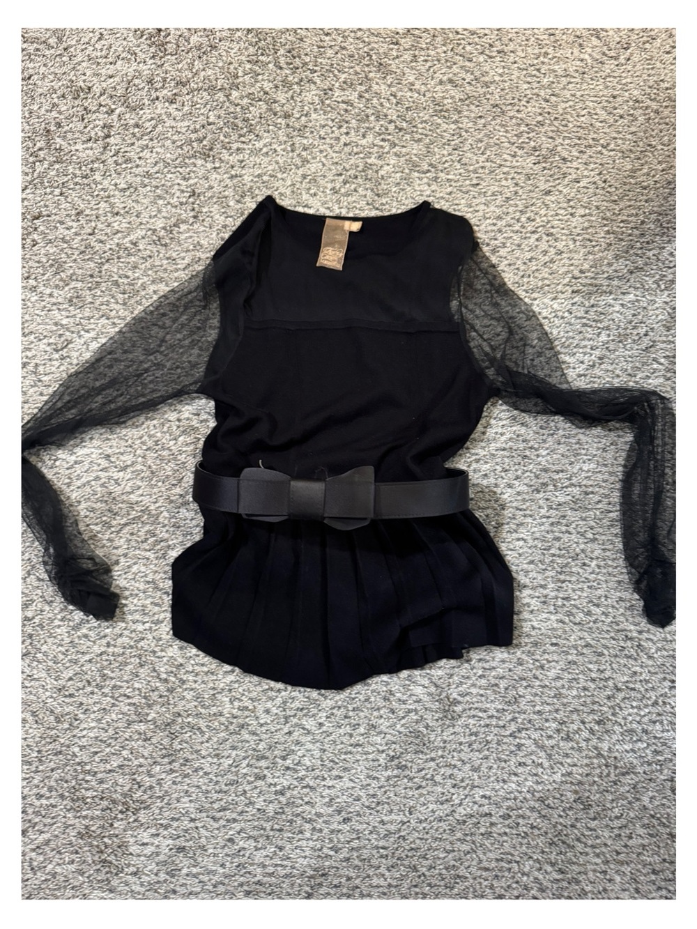Forever 21 Black Sheer-Sleeve Bow Belt Blouse